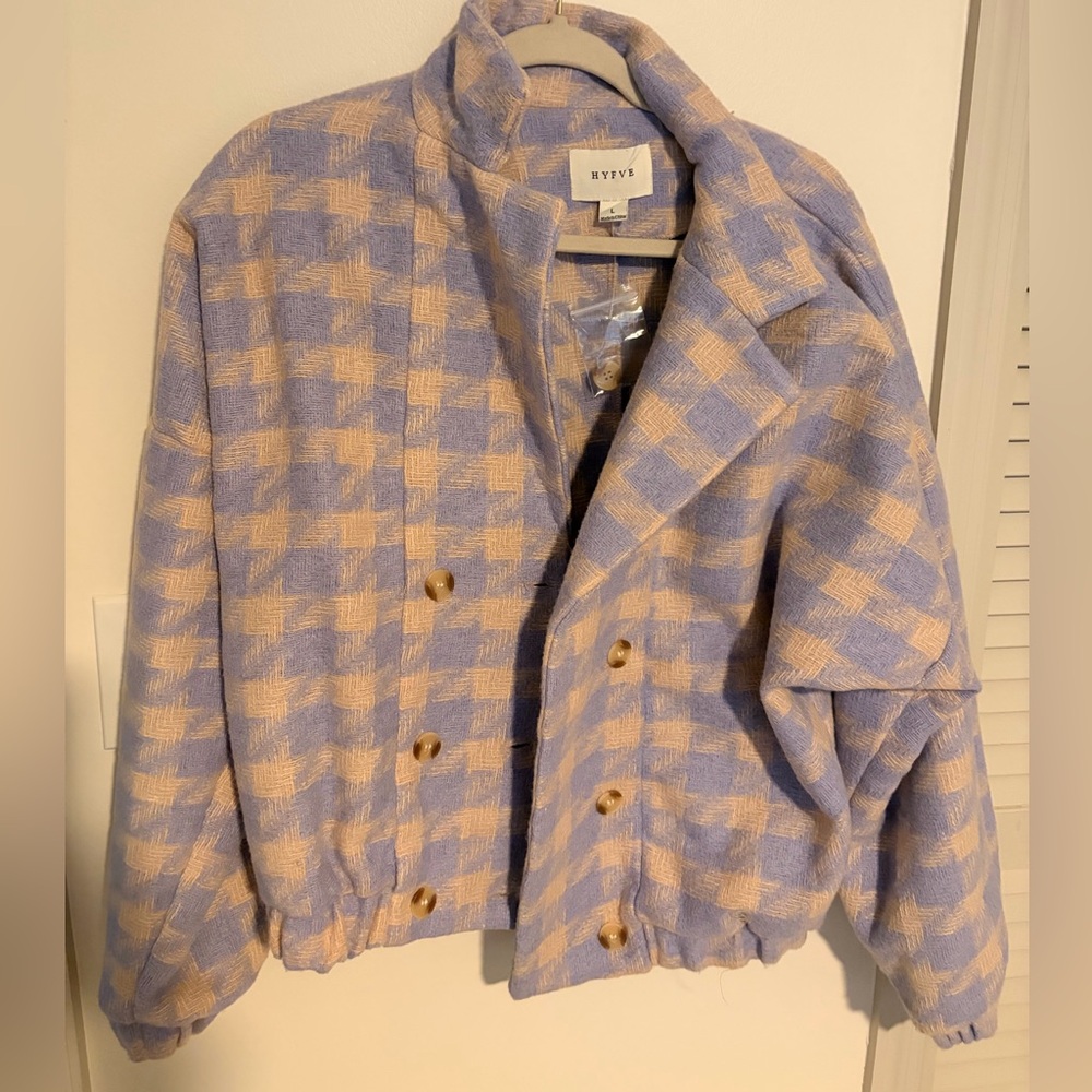 NWT HYFVE Blue and Cream Plaid Blazer